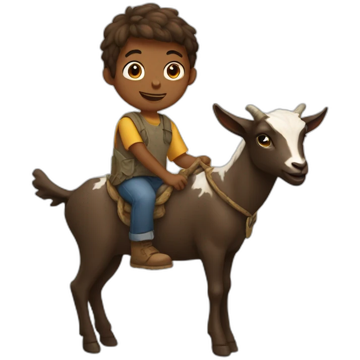 Boy holding mud riding a goat  emoji