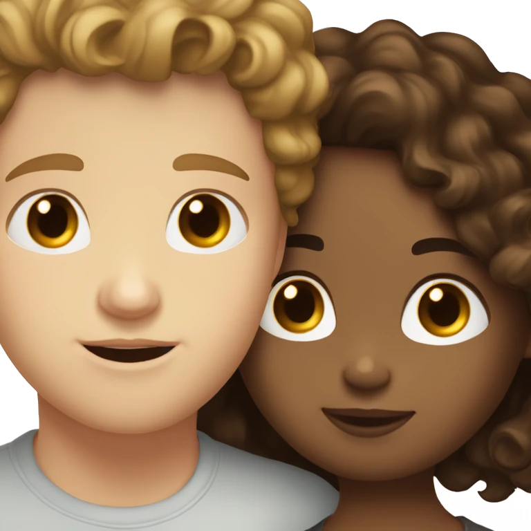 white girl with wavy brown long hair kissing a white boy with short curly brown hair emoji