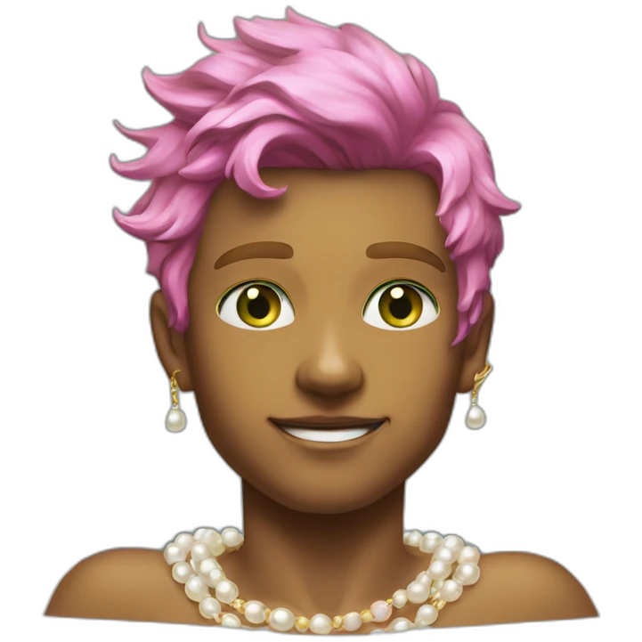 Posh-muscle-boy-green-eyes-rainbow-hair-pearl-necklace-in-golden-bathtub emoji