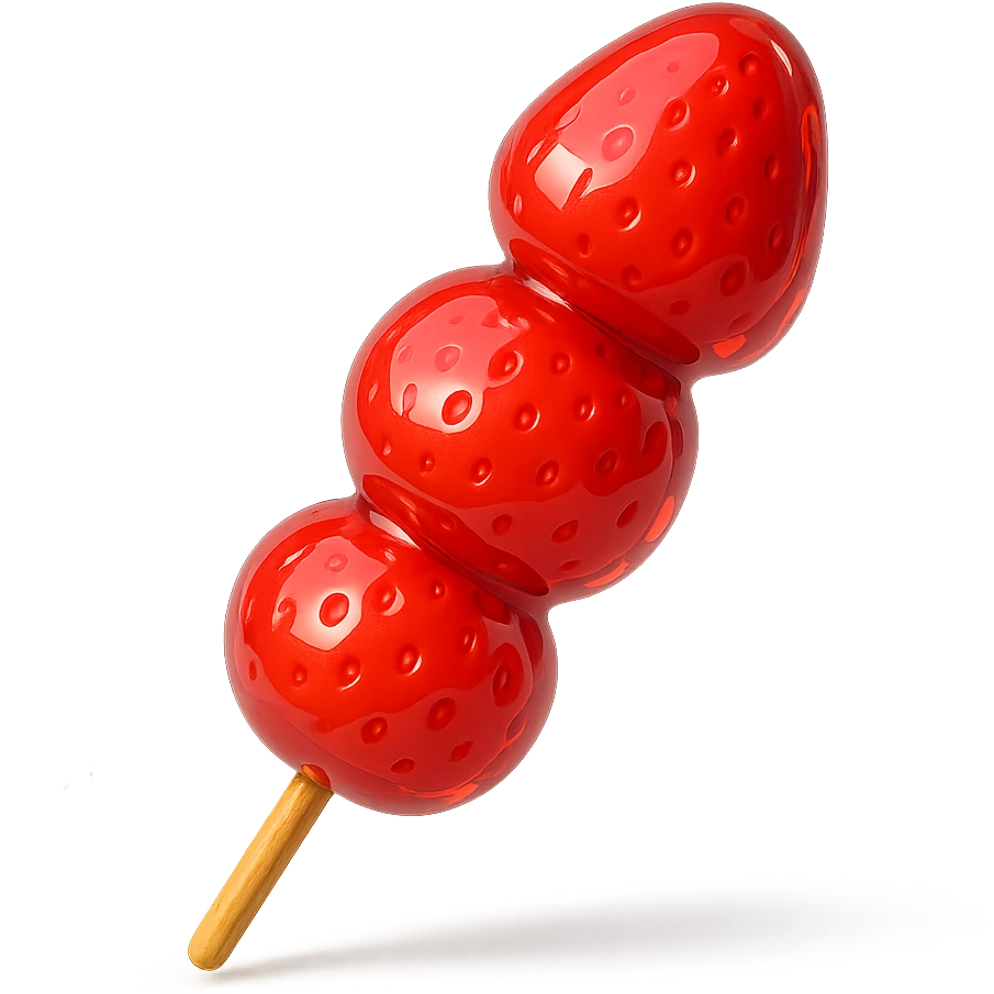 glossy red candied strawberry skewers (Tanghulu) with a crystal-clear sugar coating, realistic, no electronic or tech elements emoji