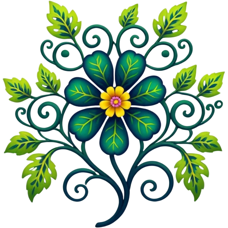 dark colorful filigree design, leaf shapes, flower shapes, nature shapes, toxic nature, toxic plants emoji