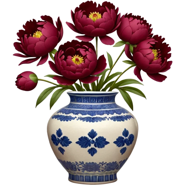 5 burgundy peonies in a vintage vase emoji