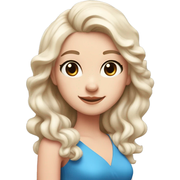 White girl with wavyblack hair, blue eyes, pink dress, red fox ears, smile emoji