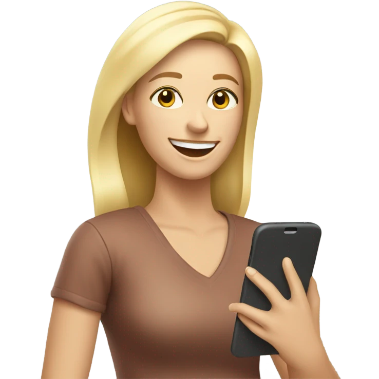 blondie woman happy with a smartphone on hands emoji