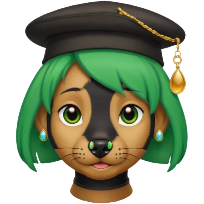 green haired fully black dog with earring and hat emoji