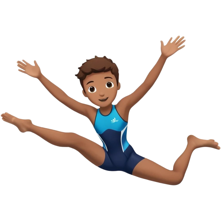 A young person leaps boldly into a sparkling pool named “Confidence,” arms wide, surrounded by skilled divers mid-air. Though less experienced, their fearless energy shines, symbolizing the courage to grow alongside greatness. emoji