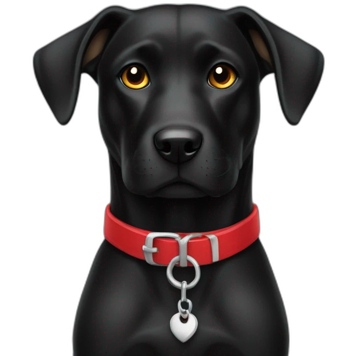 perro negro contento con collar rojo emoji