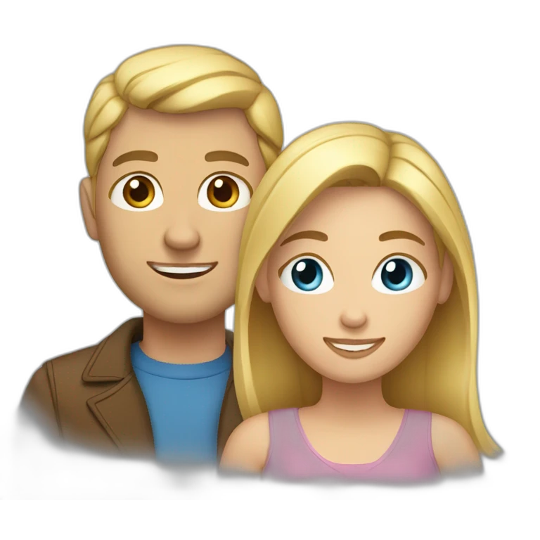 An american couple. The woman is blonde and has blue eyes. The man has brown hair, his left ear is perced. emoji