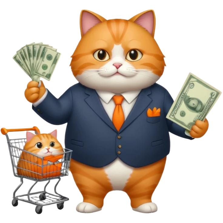 Fat cat adversary advertisement money chart system cart for the pilgrimage shopping spree pig in a mall swindlers emoji