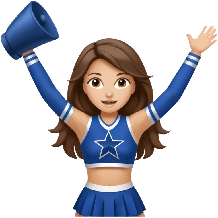 white happy long haired brunette girl hazel eyes in dallas cowboy cheerleader outfit cheering emoji