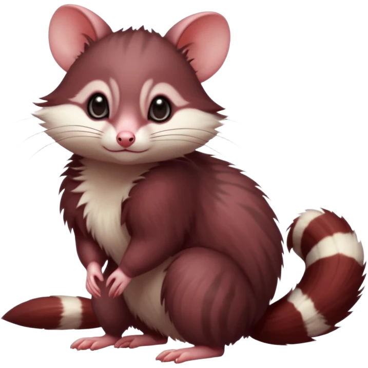 Dark Brownish red soft natural realistic romantic vintage antique divine beautiful elegant pretty precious cute young youthful  Fakémon-Pokémon-alien-Furret-opossum-feline-rodent-hybrid-creature (full body) emoji
