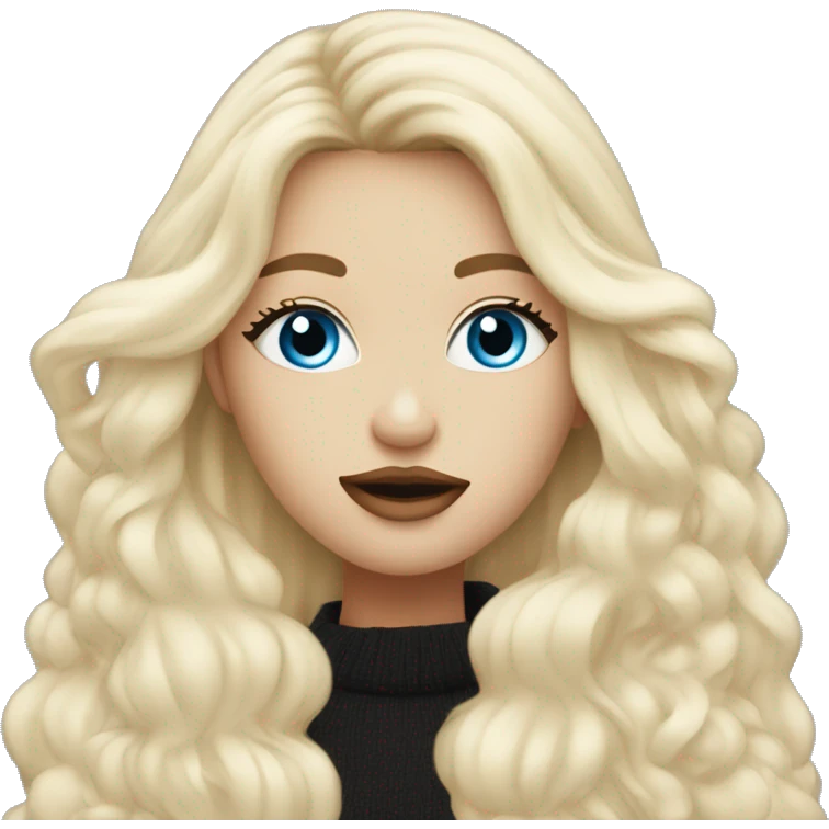 long blonde hair blue eyed girl wearing winter white blowing a kiss emoji
