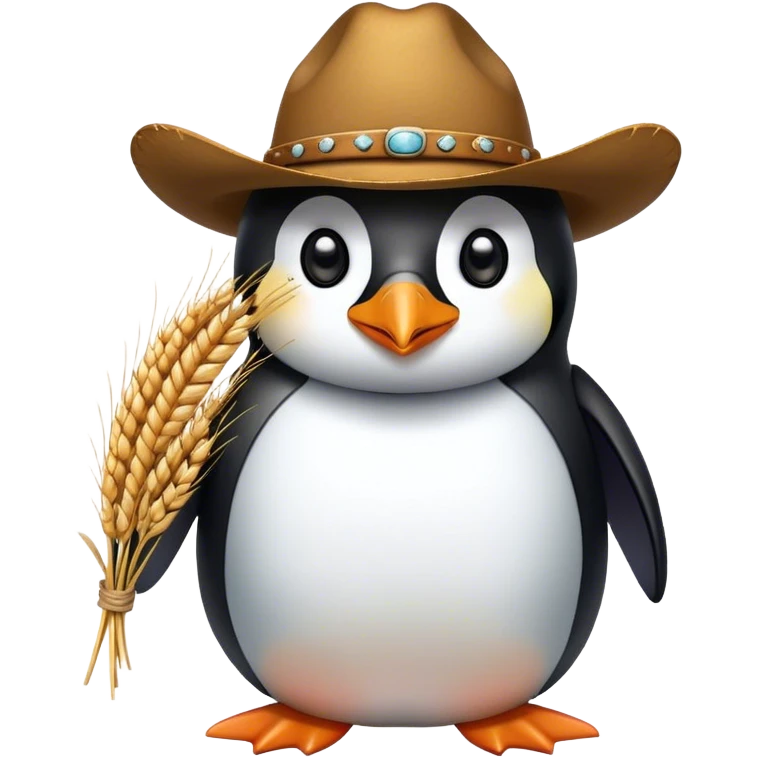 Penguin with cowboy hat and wheat in mouth emoji