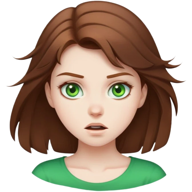 Girl with brown hair and green eyes crashing out emoji