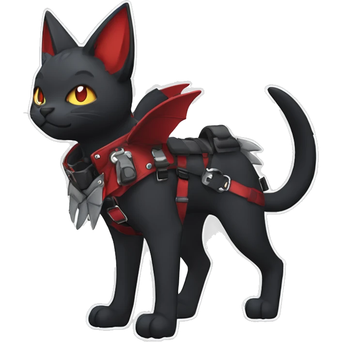 cool edgy black punk red ethereal fantasy nargacuga-bat-cat-Fakemon collar harness full body emoji