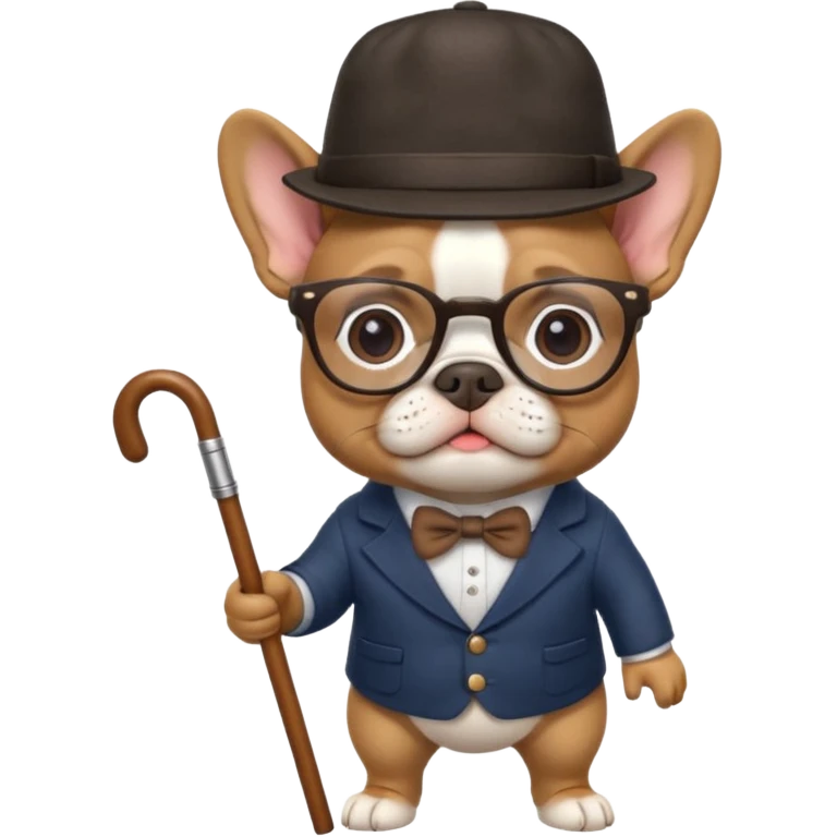 сделай французкого бульдога в очках и шляпе и с тросточкой emoji
