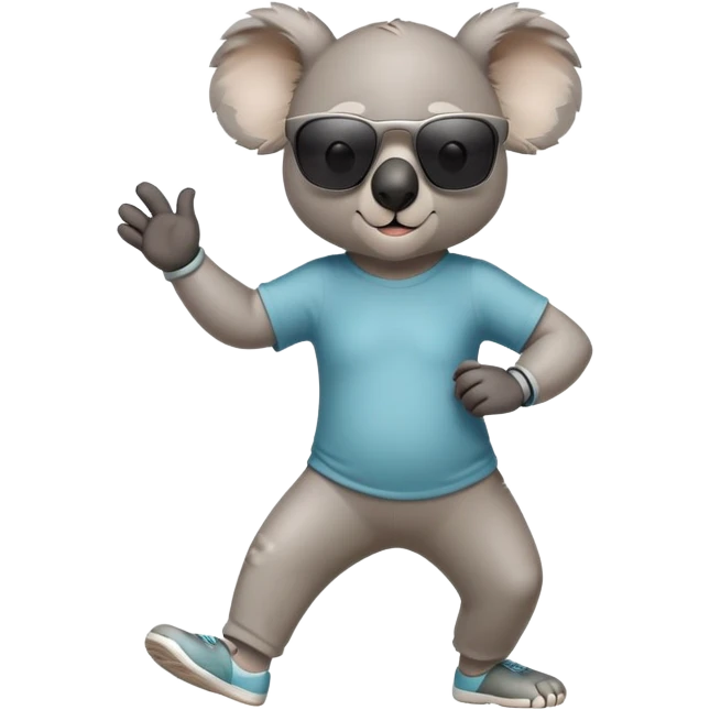 friendly anthropomorphised koala in casual clothing, wearing dark sunglasses, jogging upright in standard pose emoji