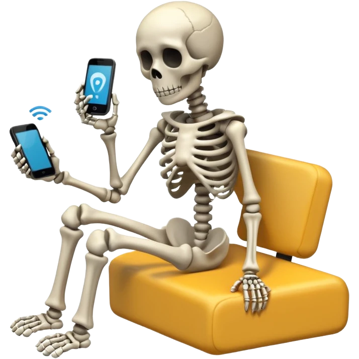 Sad Skeleton Grabs A No Wifi Cellphone And Hotspot emoji