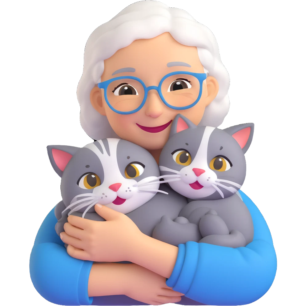smiling grandma cuddling a cat emoji