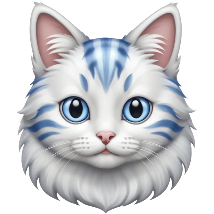 striped cat with hair in white and gray colors with blue eyes emoji