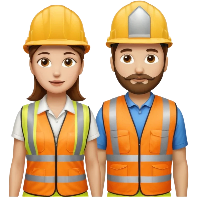 me haces una mujer pelo marron y un hombre con barba , que ambos esten vestidos como constructores de obra que sean blancos de piel  emoji