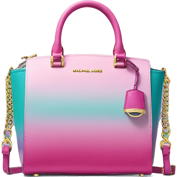 Realistic isolated bubblegum pink ,teal,and light purple ombre Michael Kors satchel purse.  emoji