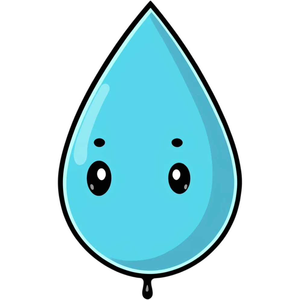 cartoon sticker of a sad water droplet emoji