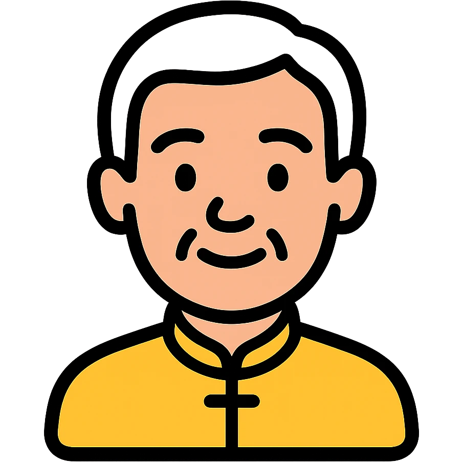 white haired handsome Chinese man icon with lineal color and black outlines emoji
