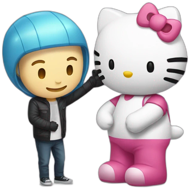 Hello Kitty giving Elon Musk a hug emoji