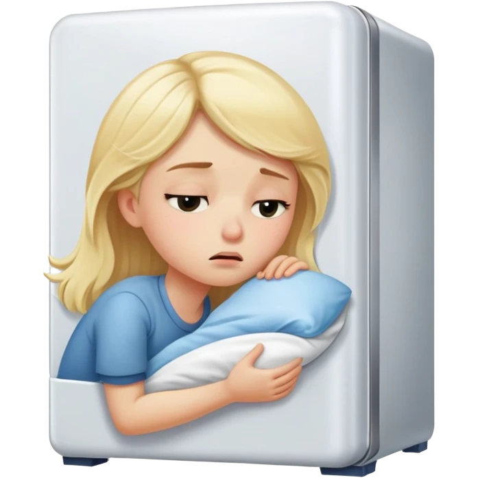 Blond girl trying to sleep next to a refrigerator  emoji
