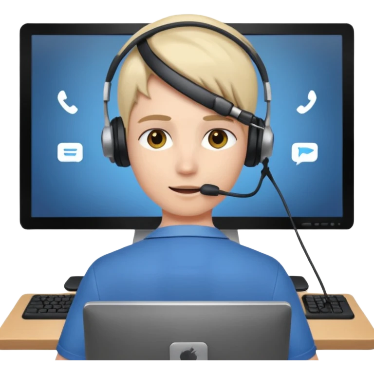 person at their computer in a call, pov from behind, we can see the screen  emoji