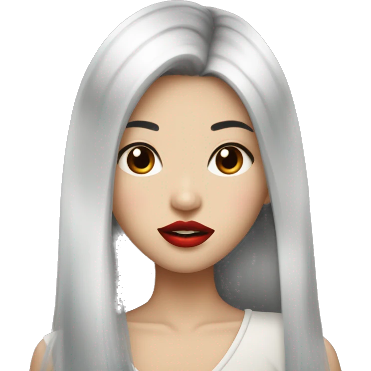 asian girl with sliver midle hair, big lips, long lashes, red lips emoji