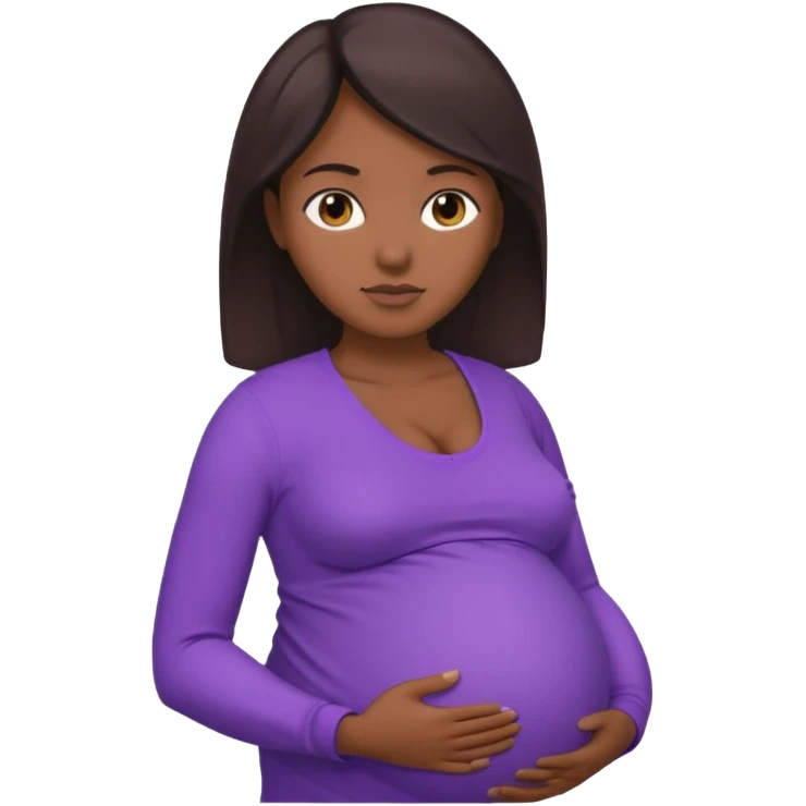 Dark brownskin woman with purple shirt, pregnant with head, neck and upper thorax only emoji