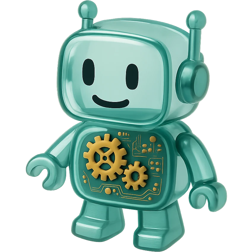 A cute robot with visible gears and circuit boards inside its translucent body emoji