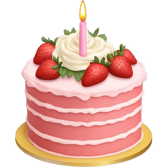 Light Pink strawberries and cream birthday cake  emoji