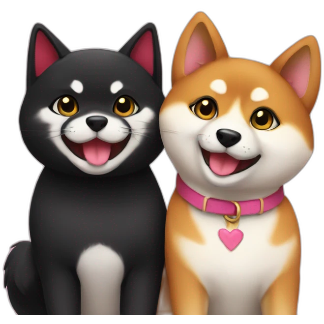 shibainu and black cat being-in-love emoji
