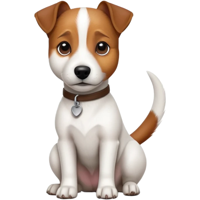 cinematic-[jack Russel terrier]-realistic-full-body-sitting-emoji,-tail-resting-loosely-beside-its-paws,-head-tilted-dramatically, -sleek-[brown and white]-fur,-simplified-yet-realistic-focused-features,-highly-detailed,-glowing-with-an-almost-sarcastic-glow emoji