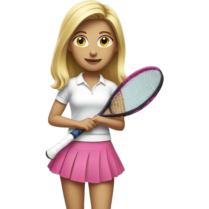 Blonde girl wearing white shirt and pink skirt holding a tennis racquet  emoji