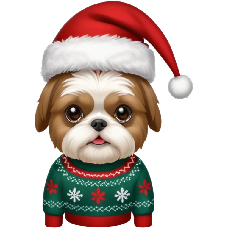 Small all OVER dark grey faced shih tzu christmas sweater hat emoji