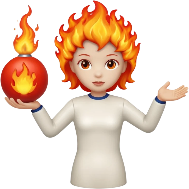 Boneca segurando uma Bola que está queimando emoji