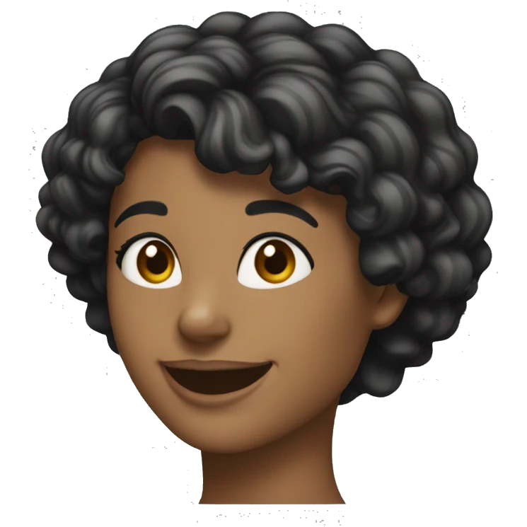 Mulher de 40 anos, cabelo cacheado loiro com preto com sorriso grande emoji