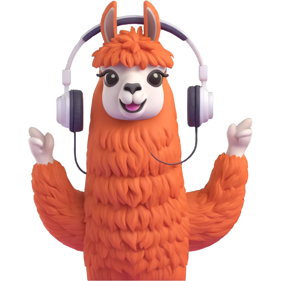 a llama spinning records as a DJ, energetic vibe emoji