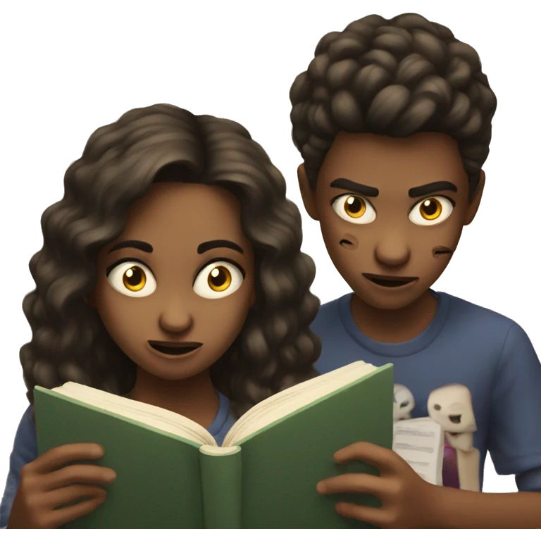 Teenager siblings reading a horror book  emoji