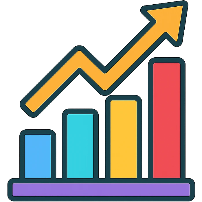 modern icon of an upward growth arrow with a bar chart, visually explaining company growth or investment returns emoji