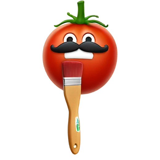Tomato wearing a fake mustache holding a paint brush with its mouth open  emoji
