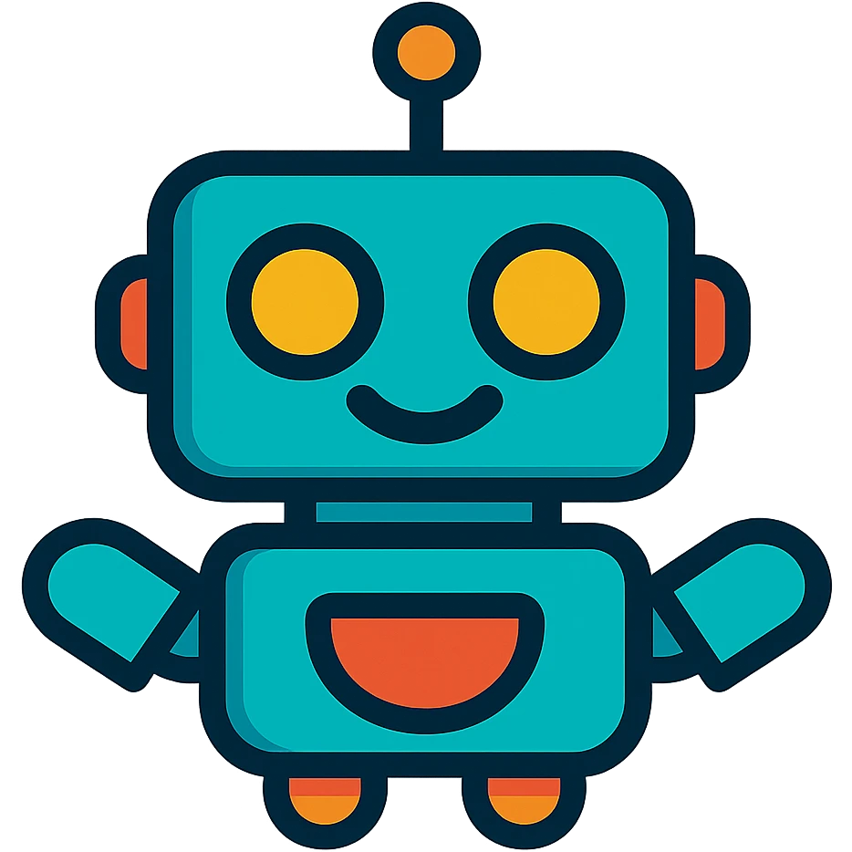logo for Discord server about AI, cartoon style, bright colors, cute robot icon, no text emoji