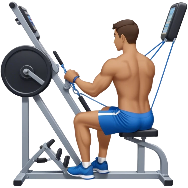 back view of man with blue shorts using seated cable-rows machine emoji