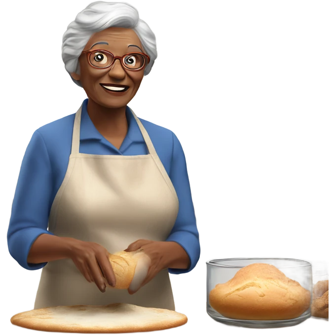Create a 3d hyper realistic photo of a senior woman baking  emoji