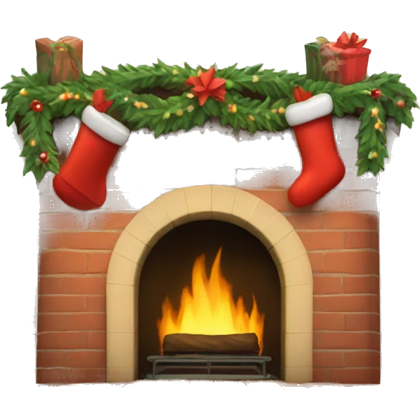 Fireplace with Christmas garland and stockings emoji
