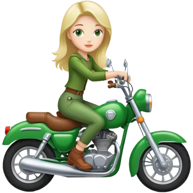 Girl sitting on the green motorcycle  emoji